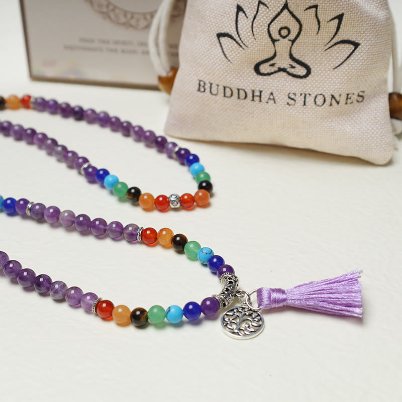 Fortune Jewel Healing Crystal Mala Prayer Beads 108 Meditation Healing Multilayer Bracelet Necklace