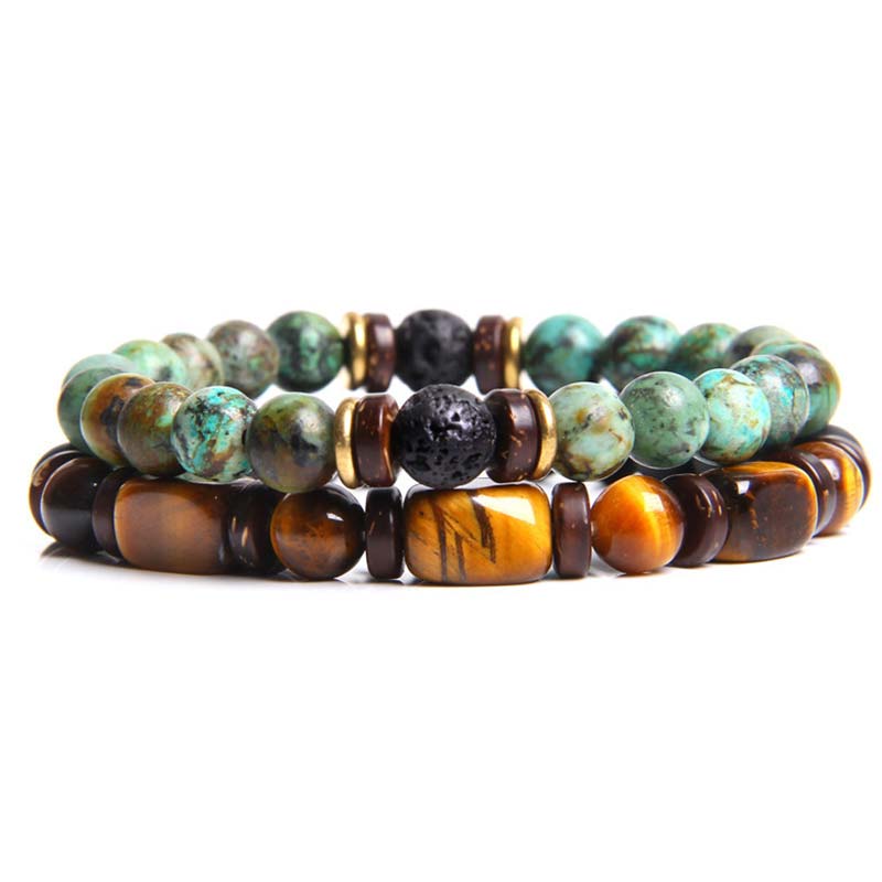 Fortune Jewel 2PCS Healing Crystal Emperor Stone Tiger Eye Bead Bracelet