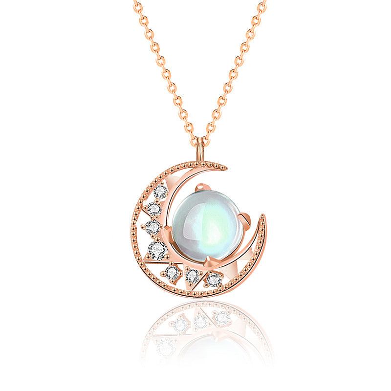 Fortune Jewel 925 Sterling Silver Moonstone Moon Pattern Love Necklace Pendant
