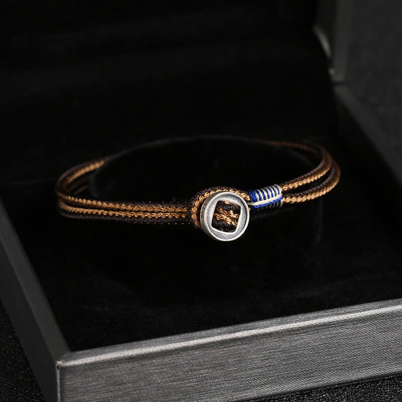 Fortune Jewel  925 Sterling Silver Handmade Button Protection Weave String Bracelet