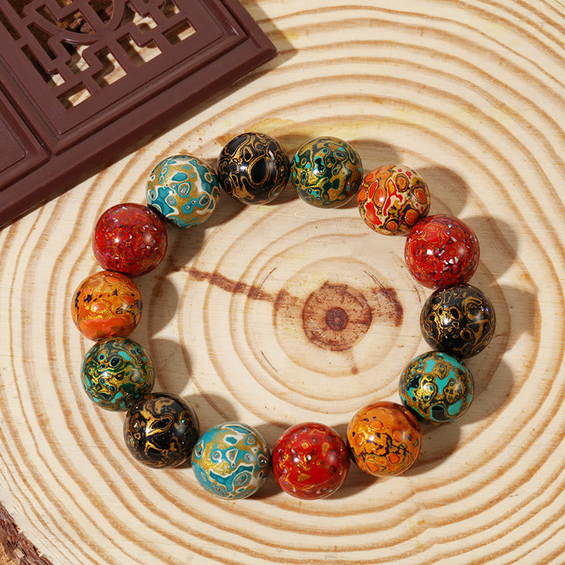 Fortune Jewel Natural Multicolored Lacquer Beads Calm Bracelet