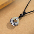 Fortune Jewel 925 Sterling Silver Natural Hetian Jade Peace Buckle Prosperity Necklace Pendant