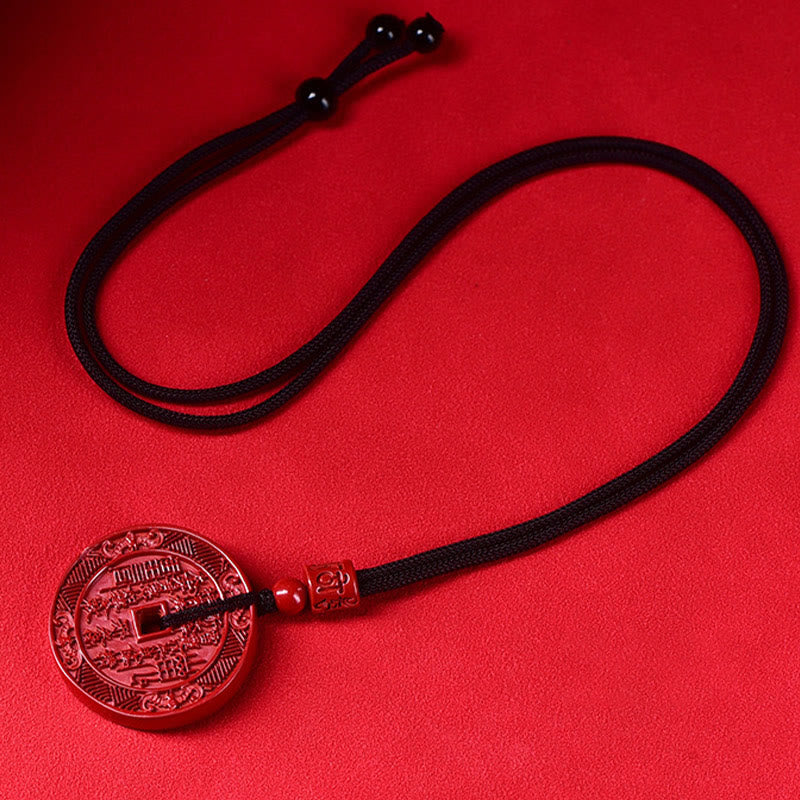 Fortune Jewel Natural Cinnabar Mountain Ghosts Spend Money Bagua Blessing Necklace Pendant Key Chain