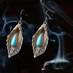 Fortune Jewel 925 Sterling Silver Turquoise Bodhi Leaf Pattern Protection Drop Dangle Earrings