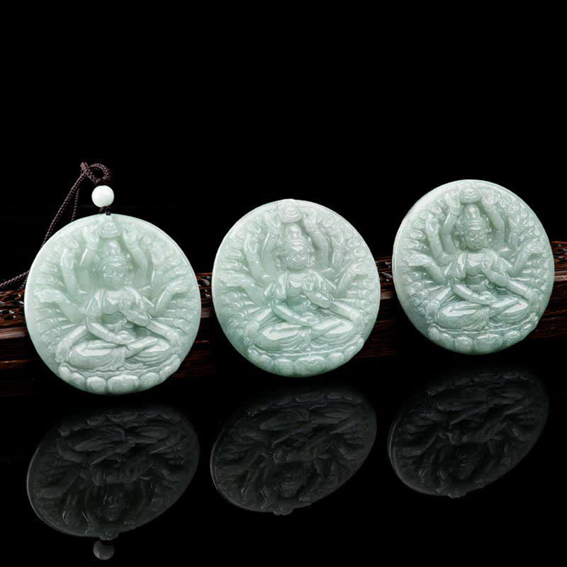 Fortune Jewel Thousand-Hand Kwan Yin Avalokitesvara Jade Blessing String Necklace Pendant Fortune Jewel