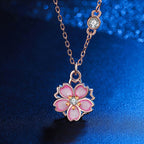 Fortune Jewel 925 Sterling Silver Cherry Blossom Flower Rotatable Protection Necklace Pendant