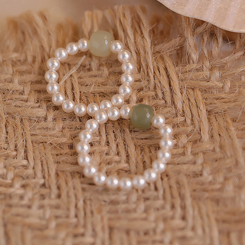 Fortune Jewel Round Jade Pearl Beads Luck Ring