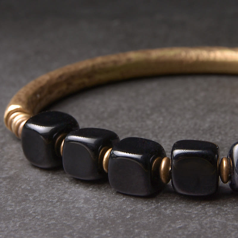 Fortune Jewel Black Obsidian Crystal Copper Strength Couple Bracelet