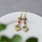 Fortune Jewel Lucky Four Leaf Clover Jade Abundance Copper Earrings