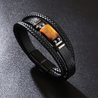 Fortune Jewel Tiger Eye Power Magnetic Buckle Multilayered Leather Bracelet