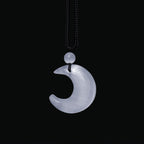 Fortune Jewel Natural Silver Sheen Obsidian Selenite Crystal Crescent Moon Yin Yang Couple Protection Necklace Pendant