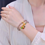 Fortune Jewel Natural Gray Agate Peace And Joy Charm Balance Double Wrap Bracelet