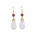 Fortune Jewel FengShui White Jade Luck Drop Earrings