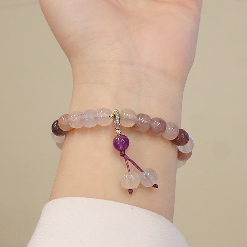Fortune Jewel Natural Purple Golden Silk Jade Violet Flower Bead Charm Wealth Bracelet