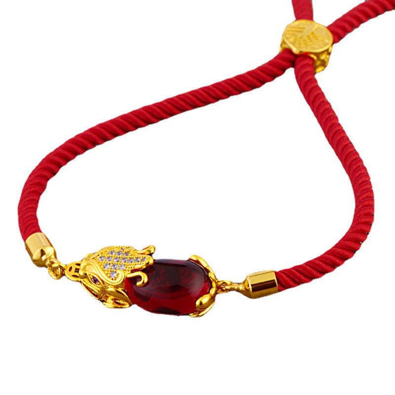 Fortune Jewel Wealth Attractor Red Agate Pixiu Red String Bracelet