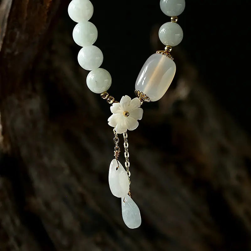 Fortune Jewel "Hoping for Purity and Peace"Natural White Jade Bracelet Includes Gift Message Card Fortune Jewel