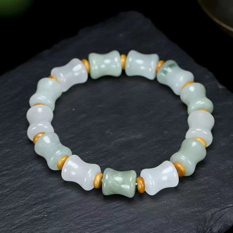 Fortune Jewel Jade Coconut Shell Bamboo Pattern Abundance Luck Bracelet