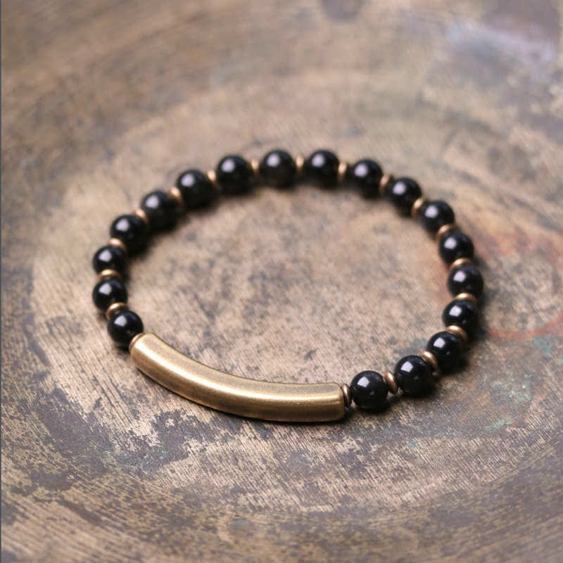 Fortune Jewel Red Jasper Moss Agate Black Obsidian Crystal Copper Peace Couple Bracelet