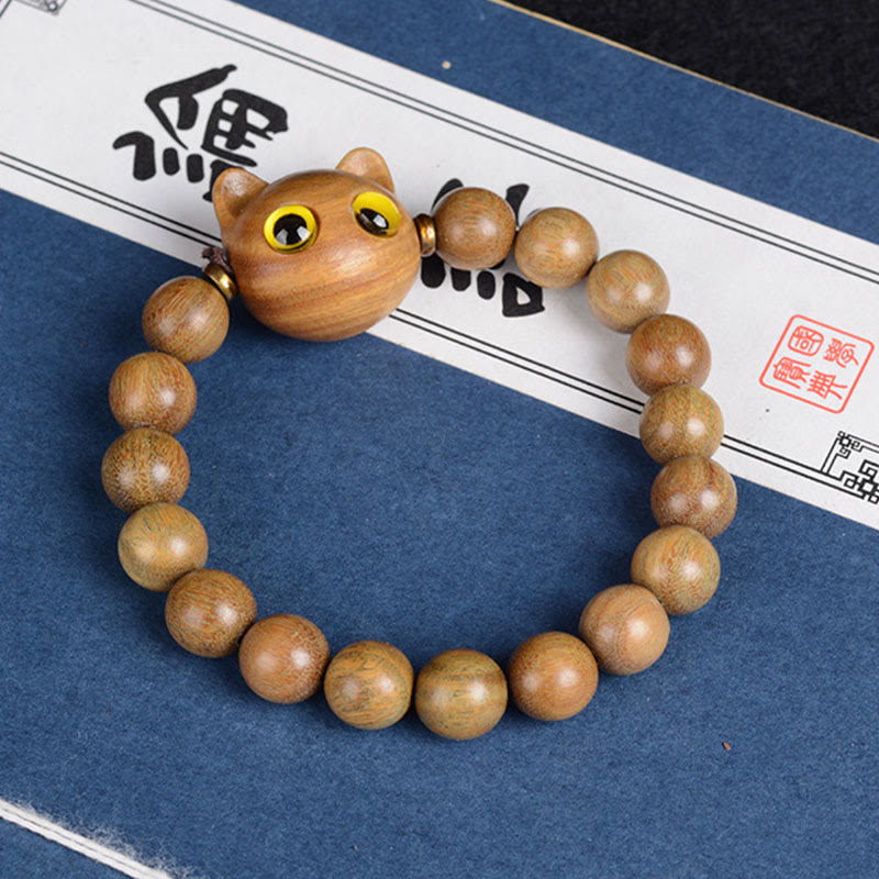Fortune Jewel Ebony Wood Green Sandalwood Red Sandalwood Lovely Cat Balance Bracelet