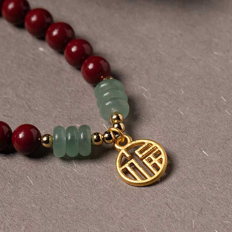 Fortune Jewel Cinnabar Green Aventurine Luck Blessing Bracelet