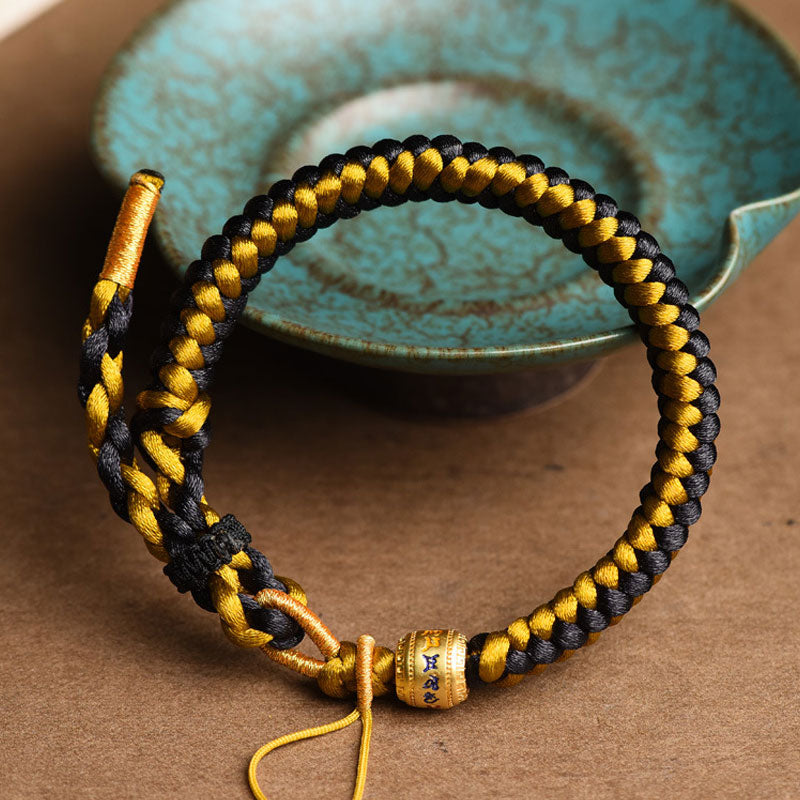 Fortune Jewel Handmade Tibetan Black Gold Dragon Scale Rope Om Mani Padme Hum Purity Bracelet