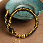 Fortune Jewel Handmade Tibetan Black Gold Dragon Scale Rope Om Mani Padme Hum Purity Bracelet