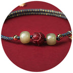 Fortune Jewel 14K Gold Plated Hetian Jade Cinnabar Lotus Luck Handcrafted Rope Bracelet