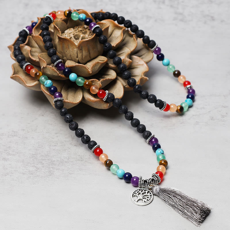 Fortune Jewel Healing Crystal Mala Prayer Beads 108 Meditation Healing Multilayer Bracelet Necklace