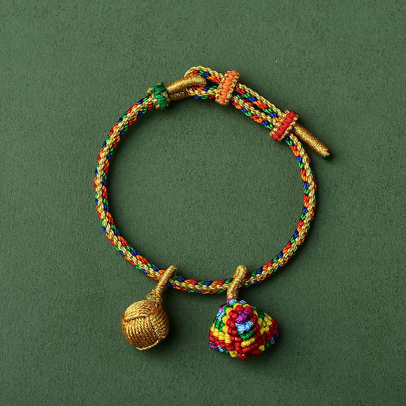 Fortune Jewel Colorful Rope Luck Handmade Zongzi Golden Ball Charm Bracelet
