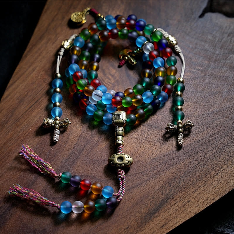 Fortune Jewel Tibetan 108 Mala Beads Multicolored Liuli Glass Bead Chinese Zodiac Nine Palaces Eight Diagrams Charm Bracelet