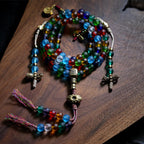 Fortune Jewel Tibetan 108 Mala Beads Multicolored Liuli Glass Bead Chinese Zodiac Nine Palaces Eight Diagrams Charm Bracelet