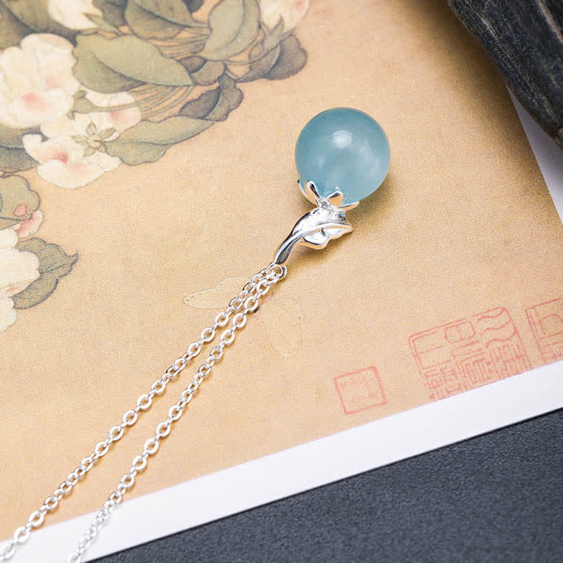 Fortune Jewel 925 Sterling Silver Natural Aquamarine Leaf Flower Peace Earrings Necklace