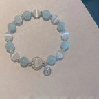 Fortune Jewel 925 Sterling Silver Cat's Eye Aquamarine Support Charm Bracelet