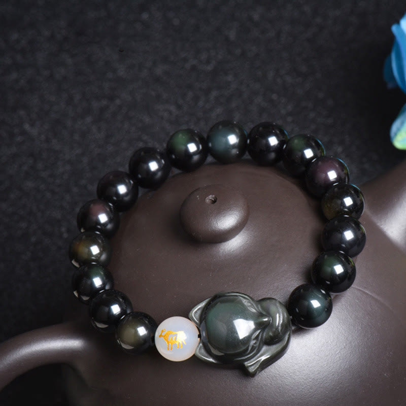 Fortune Jewel Natural Rainbow Obsidian Gold Sheen Obsidian Silver Sheen Obsidian Fox Healing Bracelet