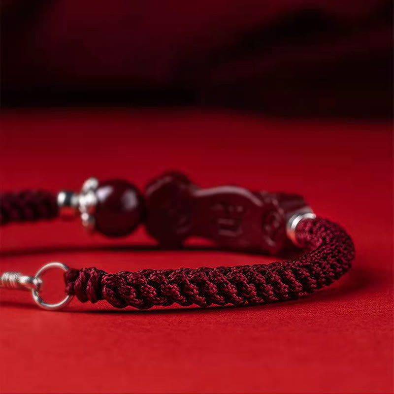Fortune Jewel Handcrafted PiXiu Cinnabar Wealth Luck Braided Bracelet