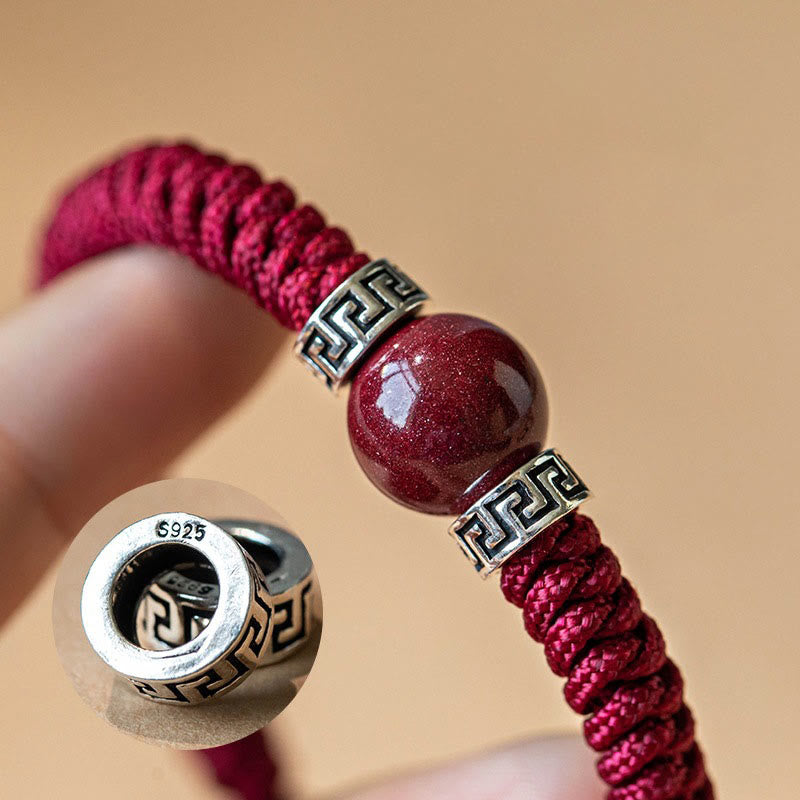 Fortune Jewel 925 Sterling Silver Natural Cinnabar Bead Calm Handmade Braided String Bracelet