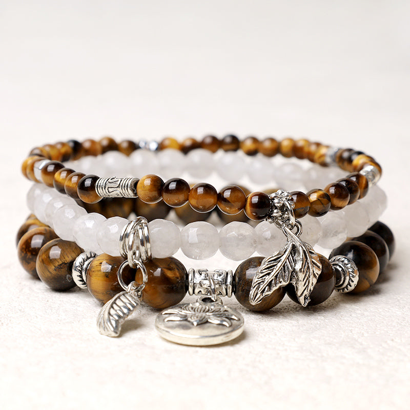 Fortune Jewel 3PCS Natural Quartz Crystal Beaded Healing Energy Lotus Bracelet