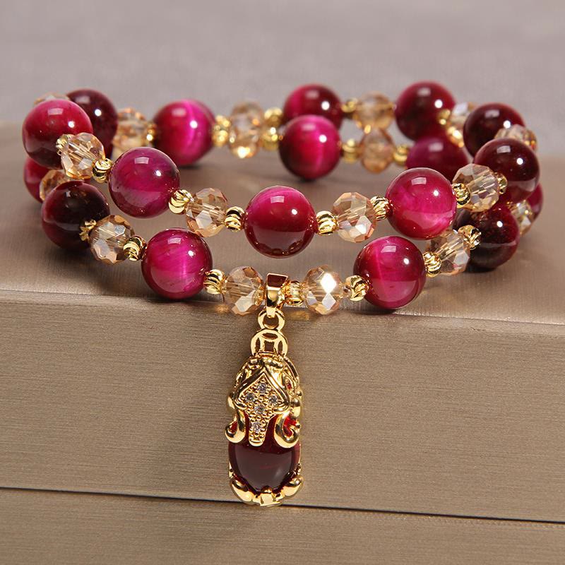 Fortune Jewel Tiger Eye Pixiu Fox Money Bag Protection Self Confidence Double Wrap Bracelet