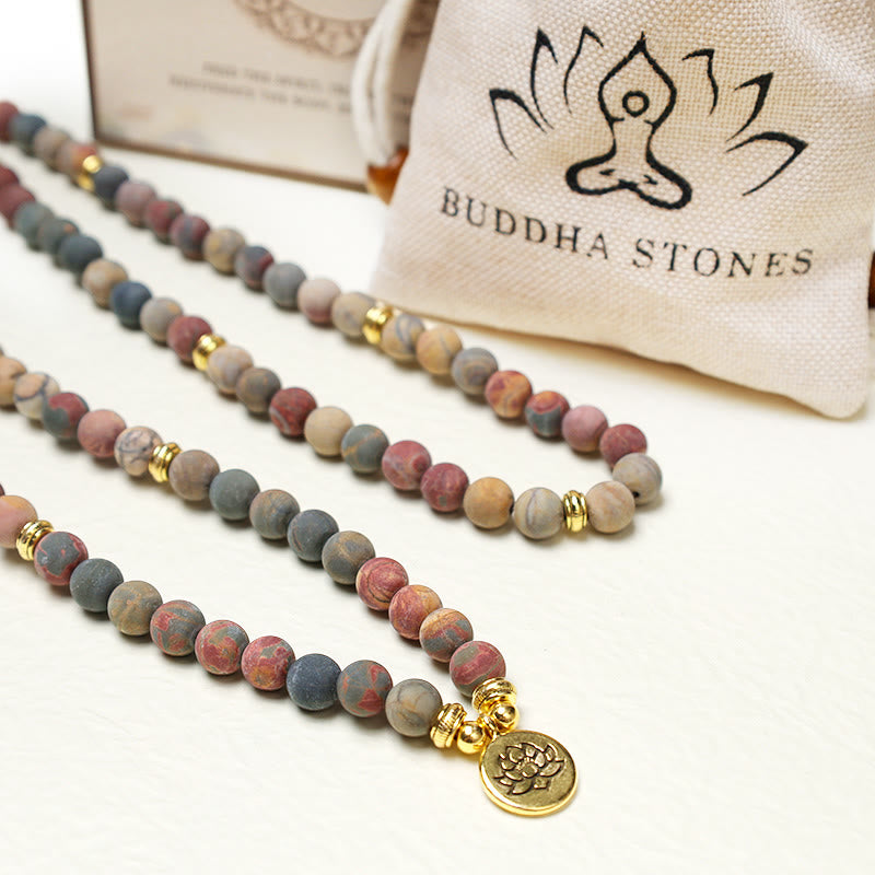 Fortune Jewel 108 Mala Beads Picasso Jasper Stone Courage Energy Bracelet