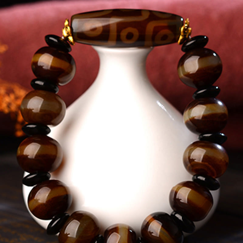 Fortune Jewel Tibetan Natural Nine-Eye Dzi Bead Agate Wealth Blessings Bracelet