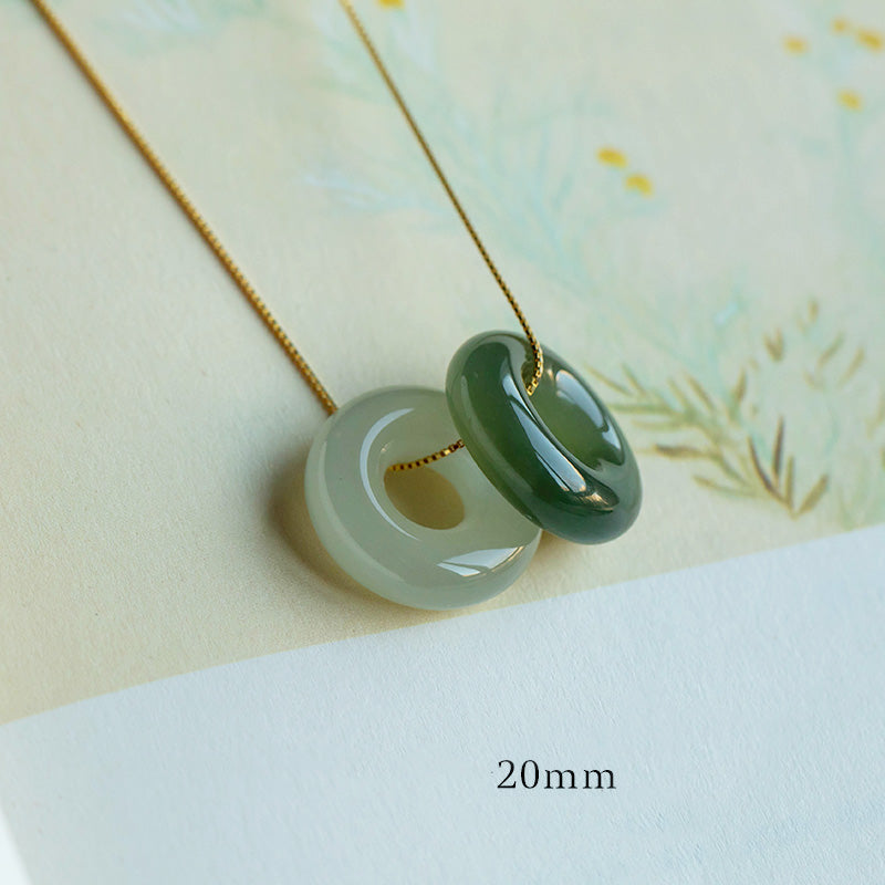 Fortune Jewel Natural Round Jade Peace Buckle Luck Abundance Necklace Pendant