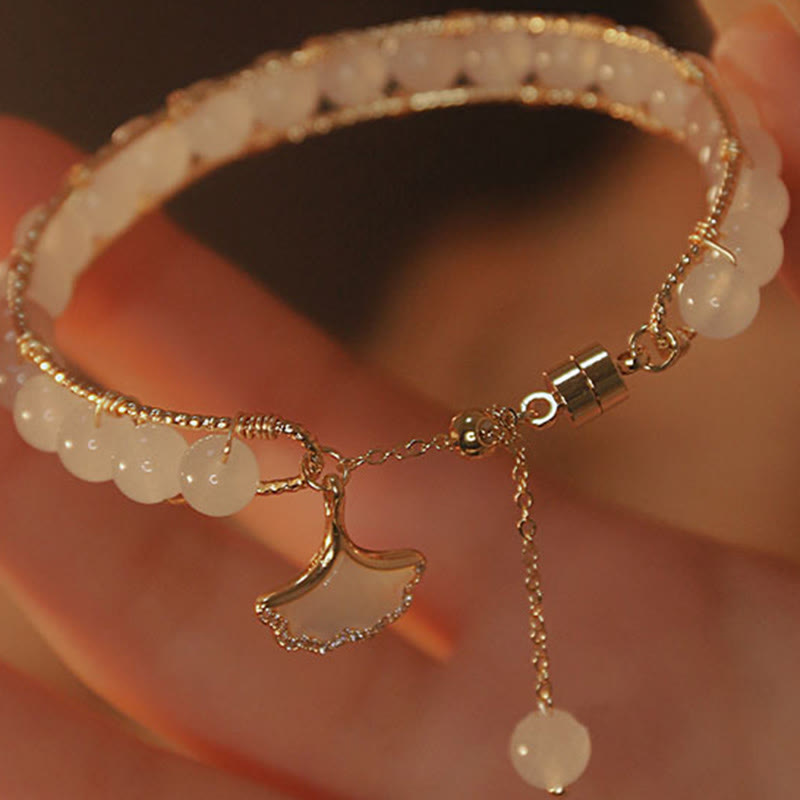 Fortune Jewel Ginkgo Leaf Jade Bead Luck Bracelet