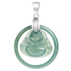 Fortune Jewel Natural Jade Round Laughing Buddha Abundance Titanium Steel Chain Necklace Pendant Fortune Jewel