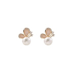 Fortune Jewel 18k Gold Plated Pearl Butterfly Love Freedom Stud Earrings