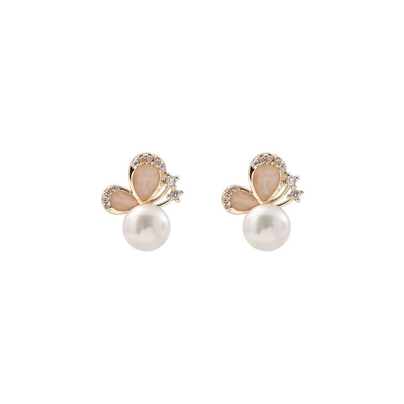 Fortune Jewel 18k Gold Plated Pearl Butterfly Love Freedom Stud Earrings
