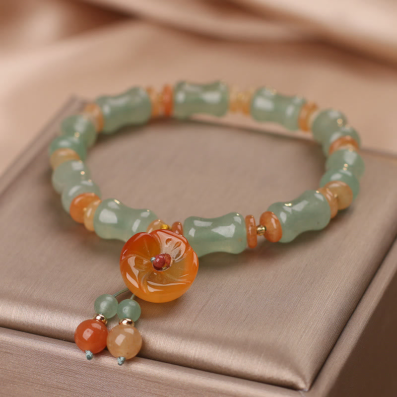 Fortune Jewel Natural Jade Bamboo Flower Pattern Luck Bracelet