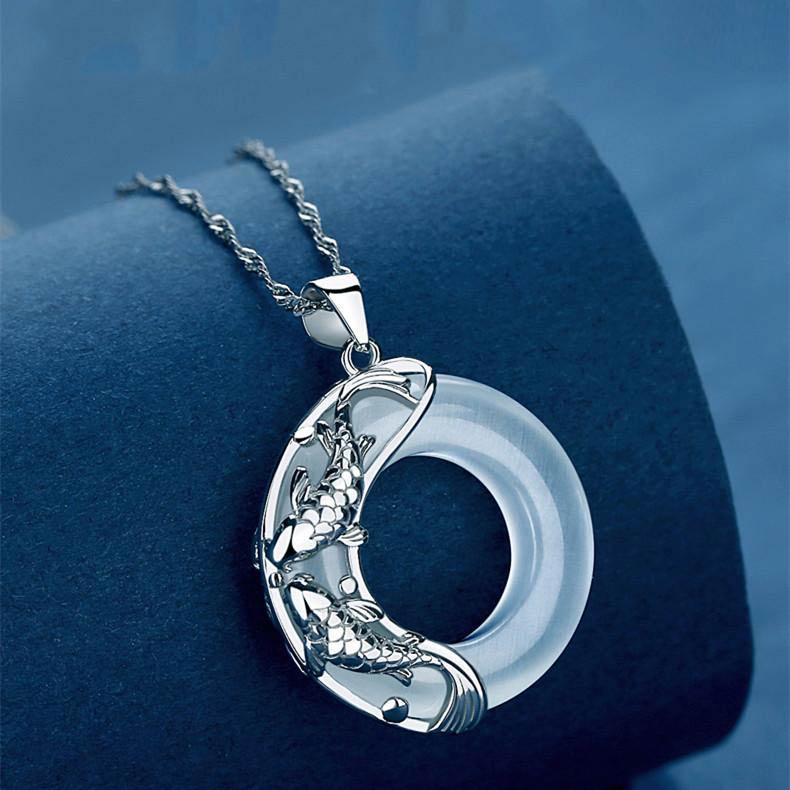 Fortune Jewel Natural White Jade Koi Lucky Necklace