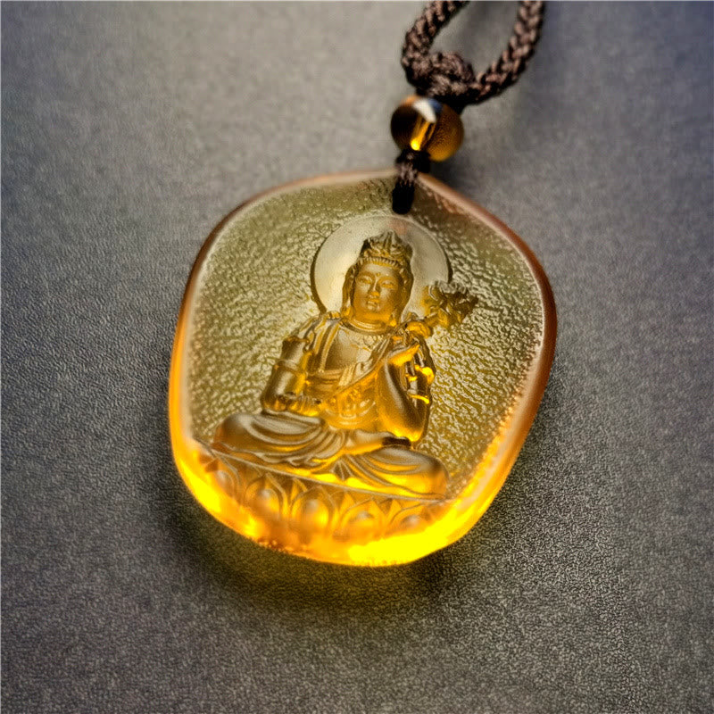 Fortune Jewel Chinese Zodiac Natal Buddha Blessing Liuli Crystal Compassion Necklace Pendant Fortune Jewel