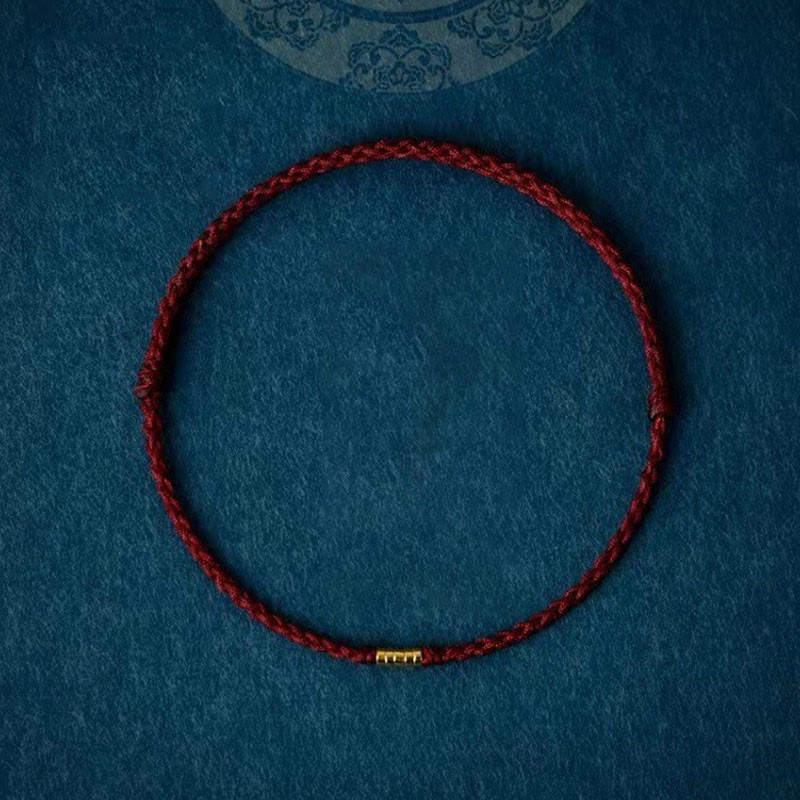 Fortune Jewel 925 Sterling Silver Lucky Golden Bead Braided String Bracelet Anklet
