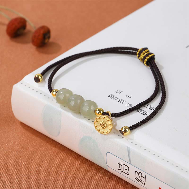 Fortune Jewel Handmade Hetian Jade Bead Lotus Pod Prosperity Luck Braided Bracelet